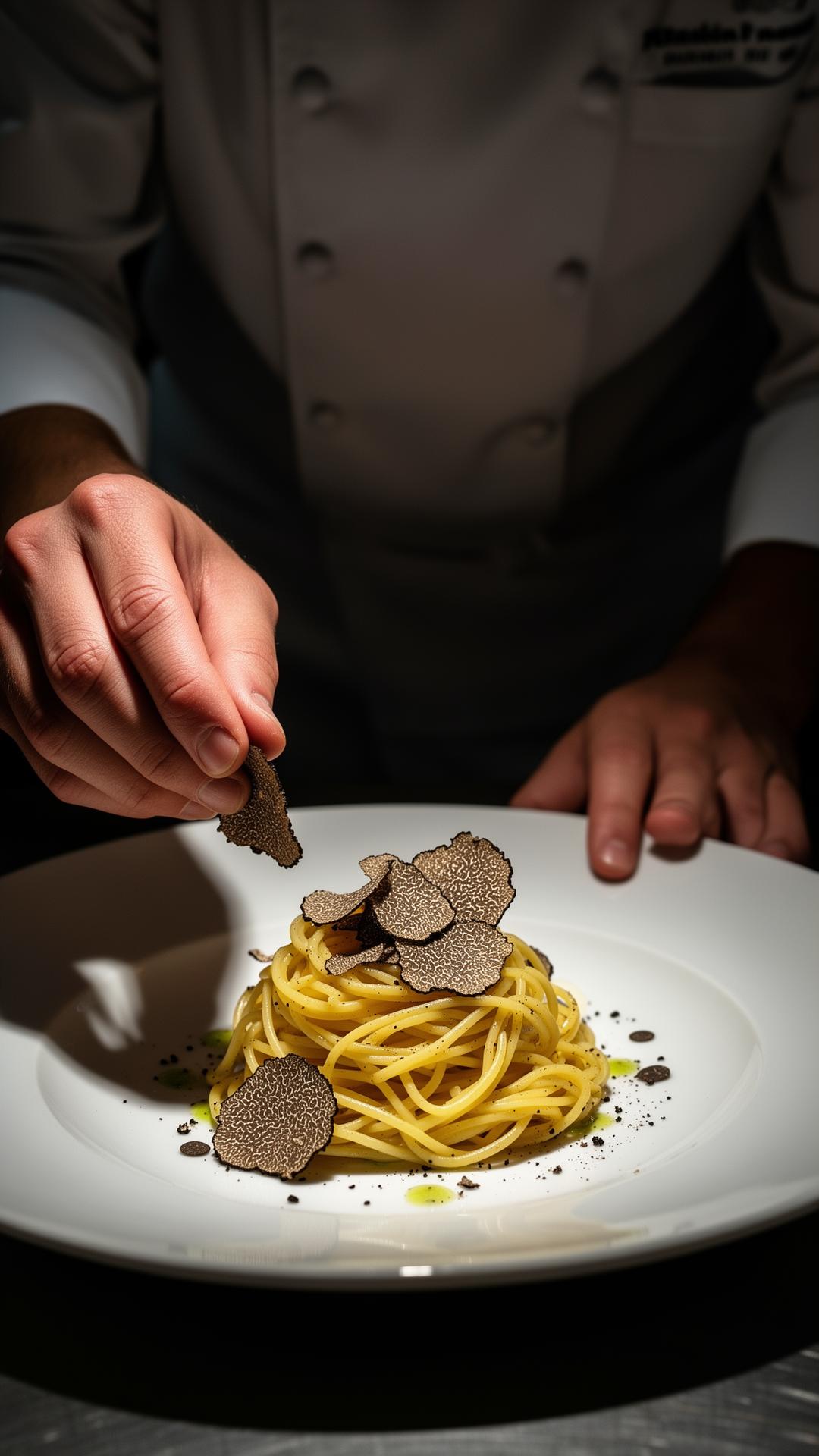 Chef Marco Belloni che impiatta tagliolini al tartufo